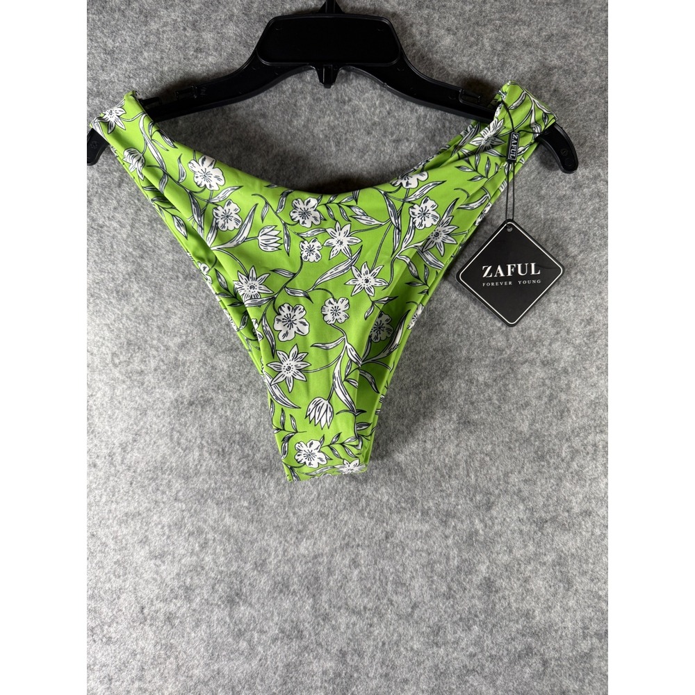 Zaful Womens Lime Green Floral Bikini Bottoms High Cut Cheeky Swimwear NWT